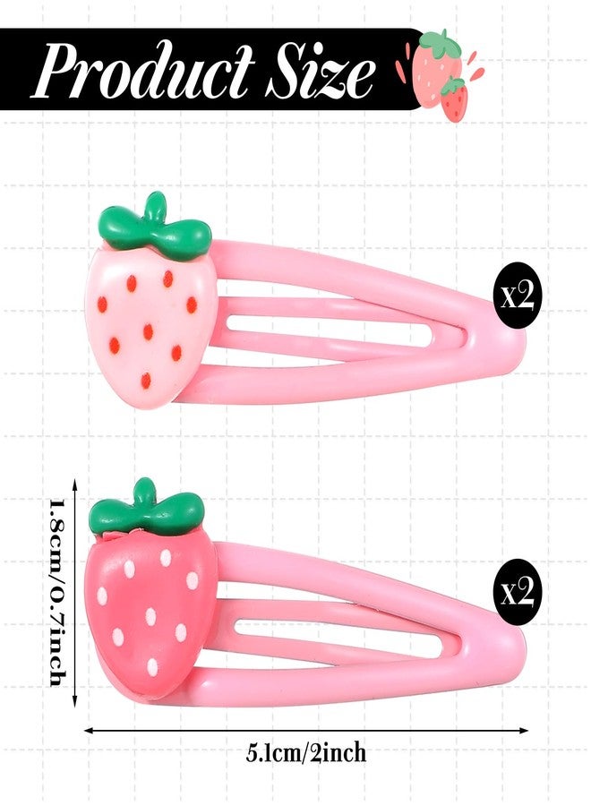 Ymapinc 4Pcs Strawberry Hair Clips for Women Girls – Pink Cute Hair Accessories, Kawaii Plastic Snap Barrettes for Teens, Kids, Party Gifts - Image 2